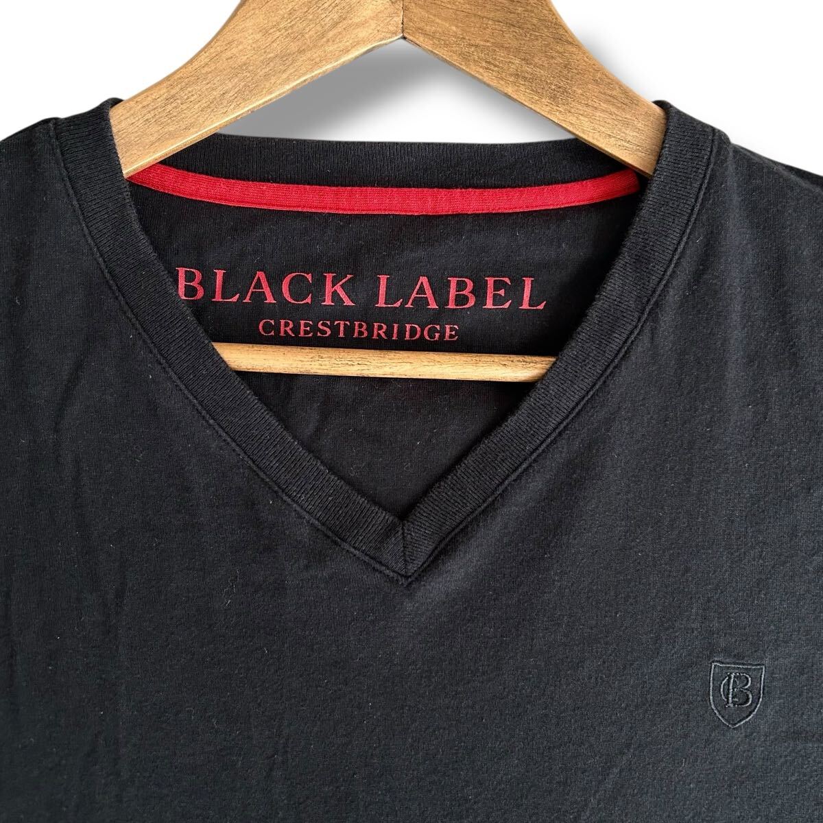 チェック切替 XLサイズ BLACK LABEL CRESTBRIDGE ブラックレーベルクレストブリッジ Vネック Tシャツ 黒 ブラック コットン100% 刺繍
