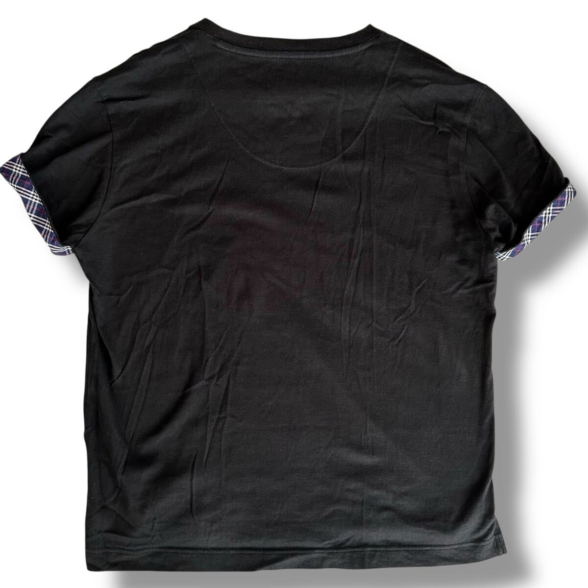 チェック切替 XLサイズ BLACK LABEL CRESTBRIDGE ブラックレーベルクレストブリッジ Vネック Tシャツ 黒 ブラック コットン100% 刺繍