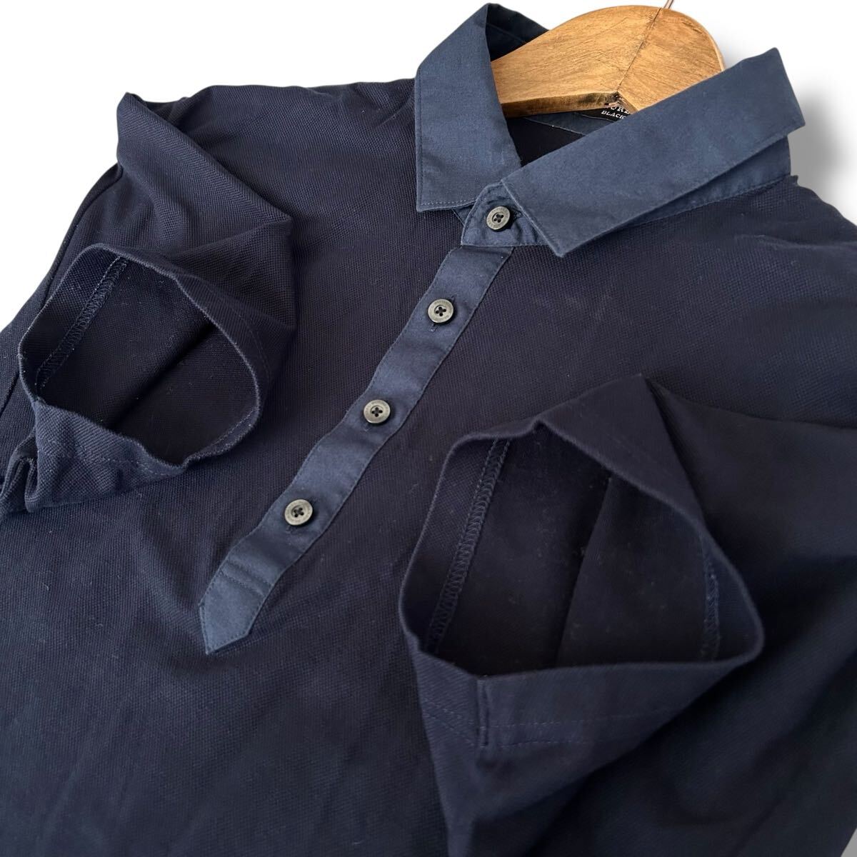 希少 XL★BURBERRY BLACK LABEL バーバリーブラックレーベル 半袖 ポロシャツ ネイビー ノバチェック ホース刺繍 鹿の子素材 日本制