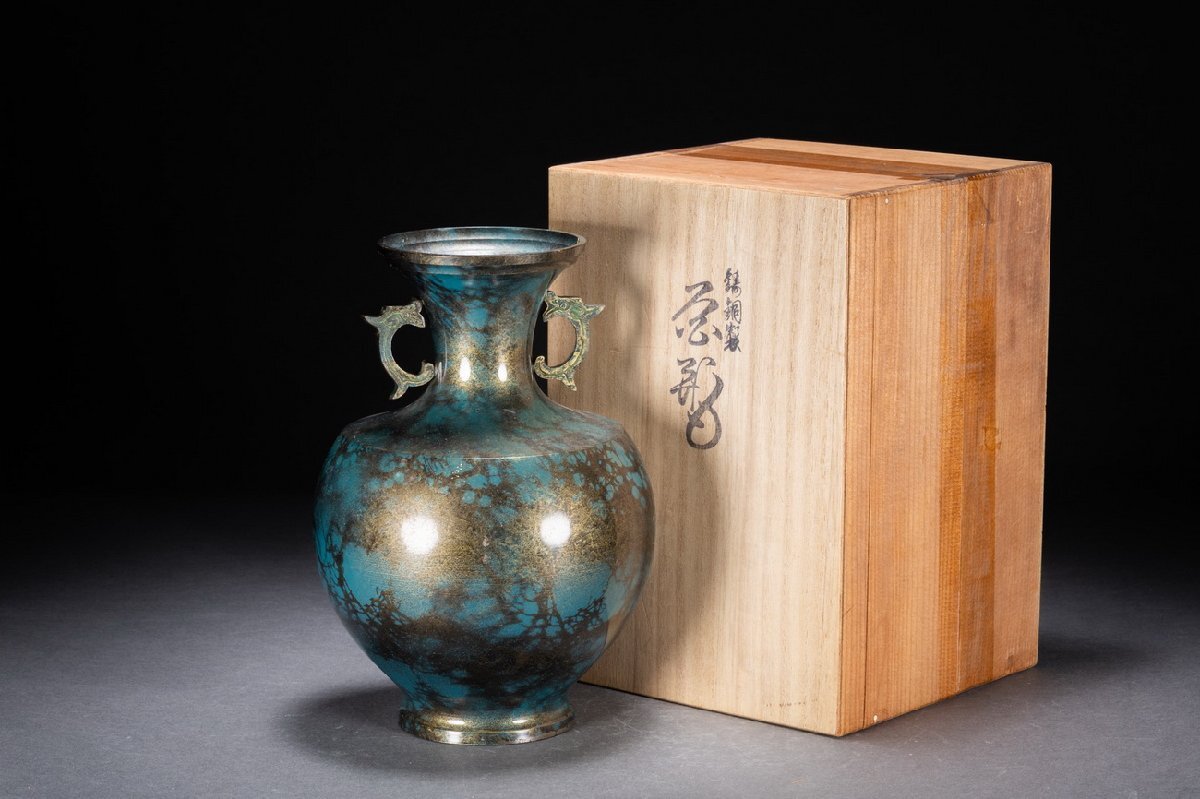 高岡銅器 鋳銅 花瓶 吉秀作 在銘 桐箱付き 花入れ｜Yahoo!フリマ