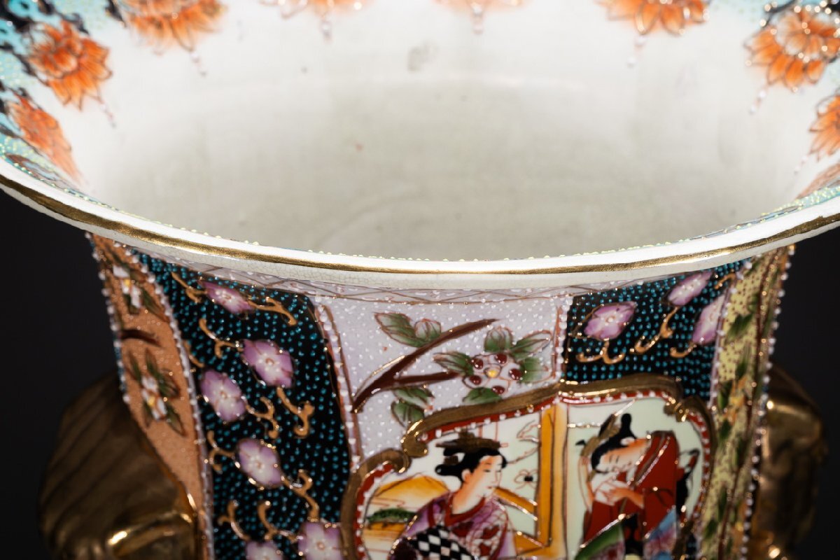 善古堂】某収集家放出品 時代物 薩摩焼 金襴手 七福神寶船紋巨大