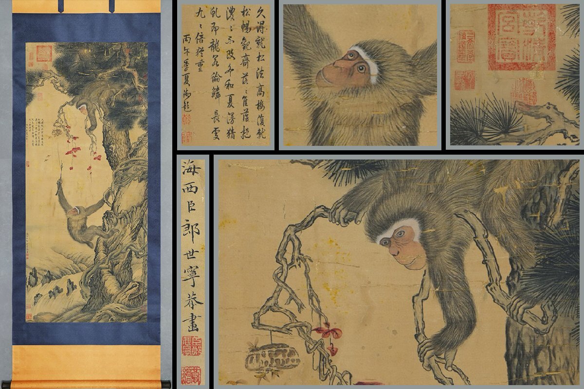 善古堂】某有名ギャラリー買入「郎世寧寫」中国清時代画家 絹本