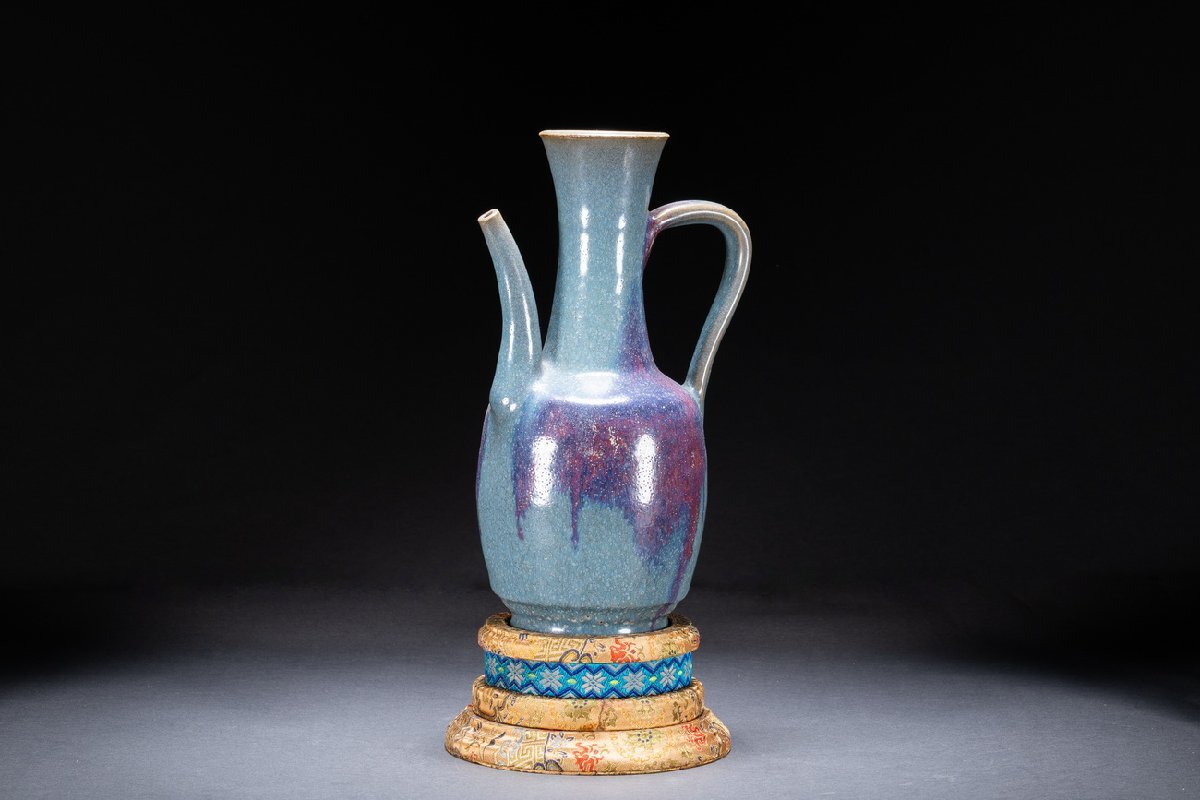 善古堂】某収集家放出品 時代物 中国伝来 鈞窯 持壺 柴焼 唐物