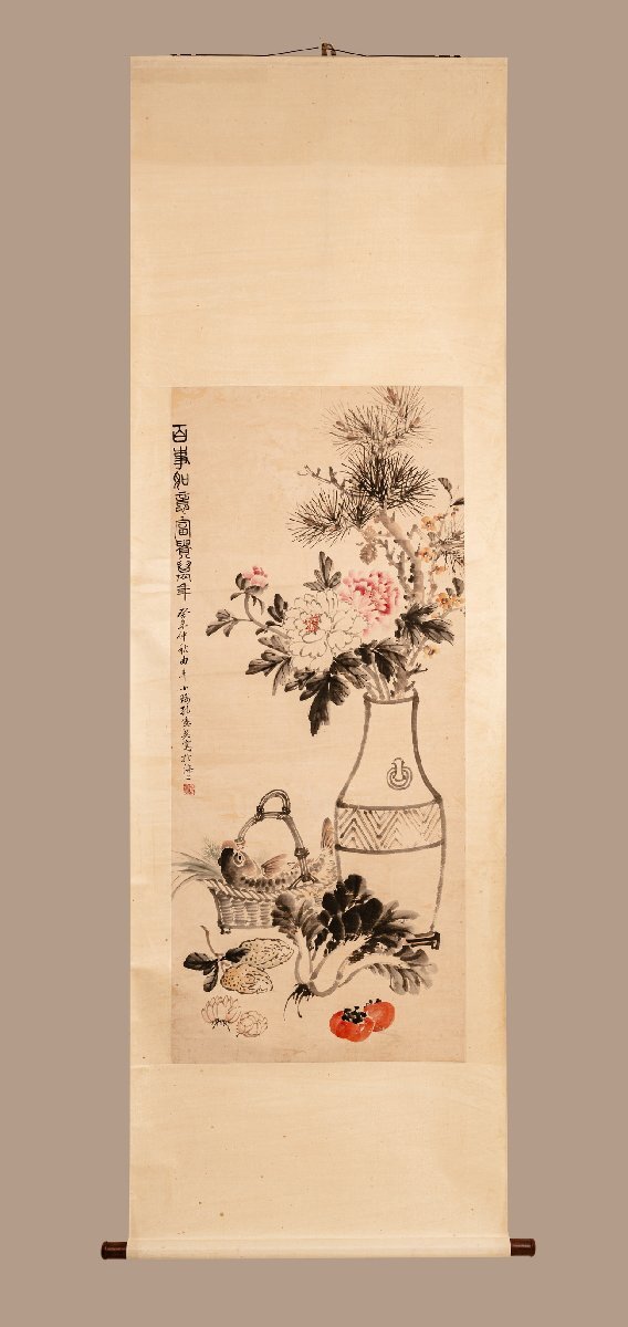善古堂】某有名ギャラリー買入「孔小瑜寫」中国近代画家 紙本