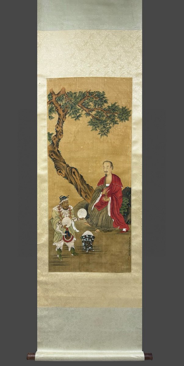 善古堂】某有名ギャラリー買入「陳遠寫」中国古代画家 絹本【赤