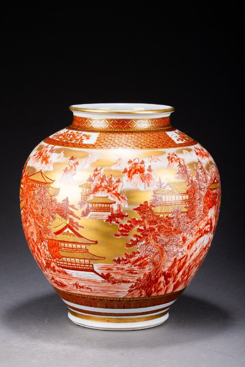 □九谷焼 飾り壺 唐山水風景 工芸品