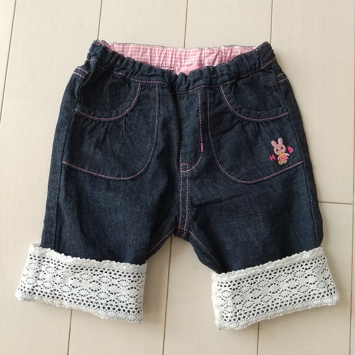 ミキハウスホットビスケッツ 折り返しレース デニムショートパンツ 100