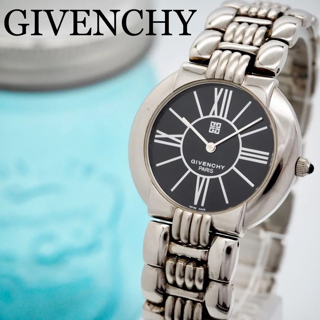GIVENCHY ジバンシー 腕時計 シルバー×ブラック 294 GIVENCHY メンズ 時計 シルバー ブラック 希少 ラウンド