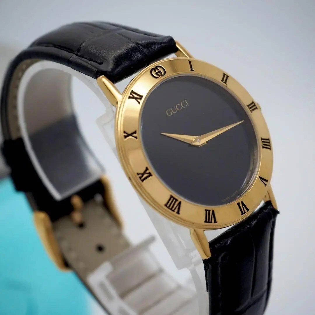224 GUCCI 時計 3000M 新品ベルト メンズ ゴールド ブラック 224 GUCCI 時計 3000M 新品ベルト メンズ ゴールド ブラック