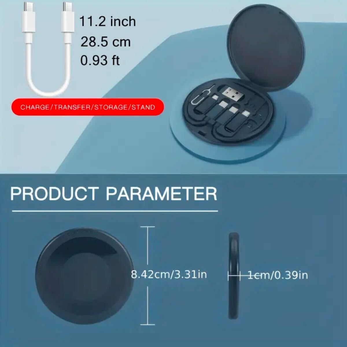 送料無料新品 紺 充電ケーブル アダプター 変換 セット USB type-A type-C type-B lightning SiMピン スロット スマホ スタンド コンパクト