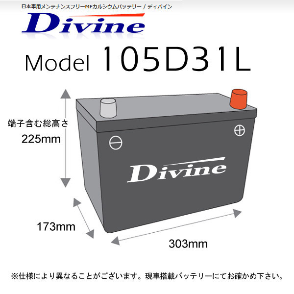 105D31L Divineバッテリー 75D31L 85D31L 95D31L 互換 トヨタ クラウン 130系 クレスタ コンフォート カムリ セルシオ マーク2 ソアラ