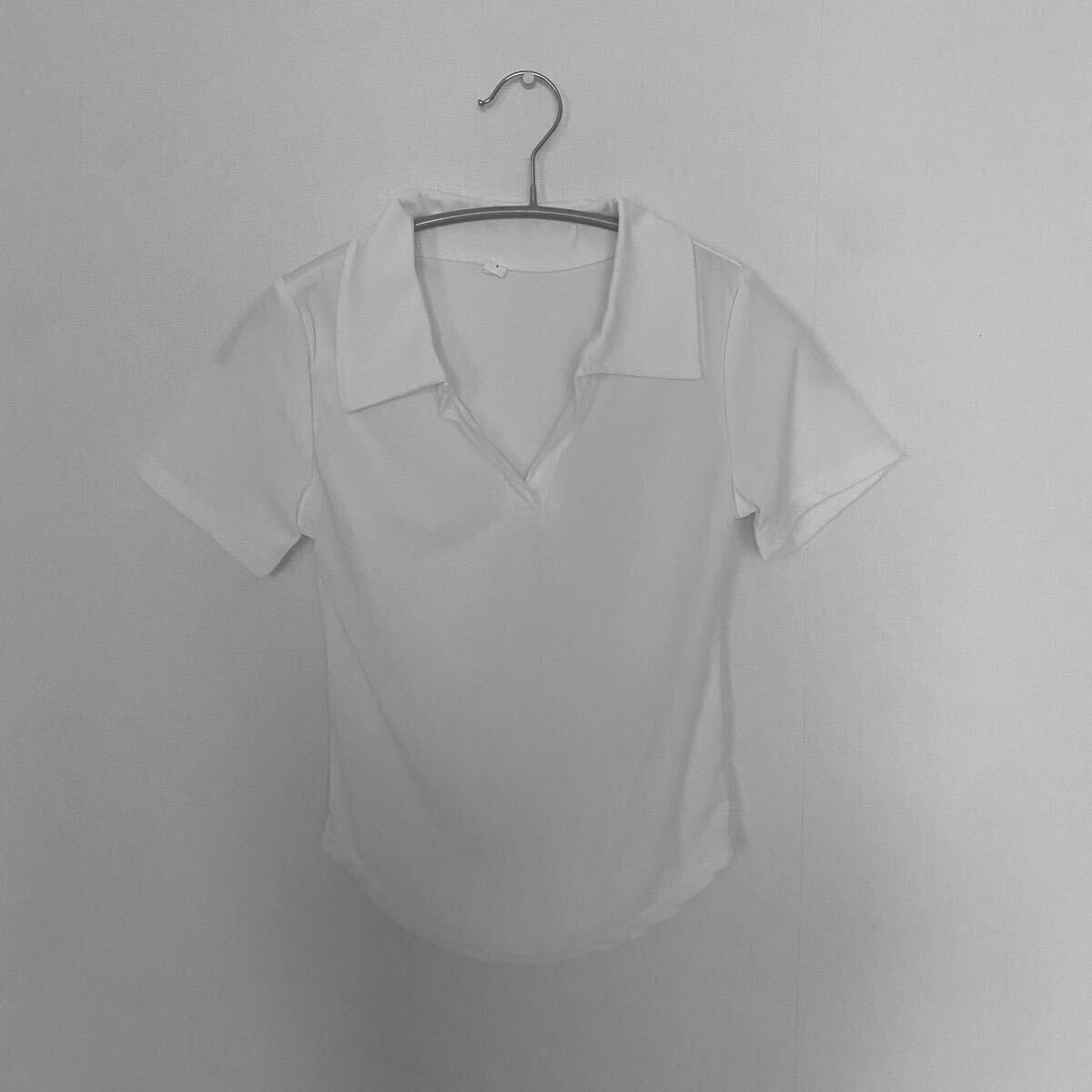 普段著?スポーツに＊襟つきVネック半袖トップス白Sサイズ Tシャツ