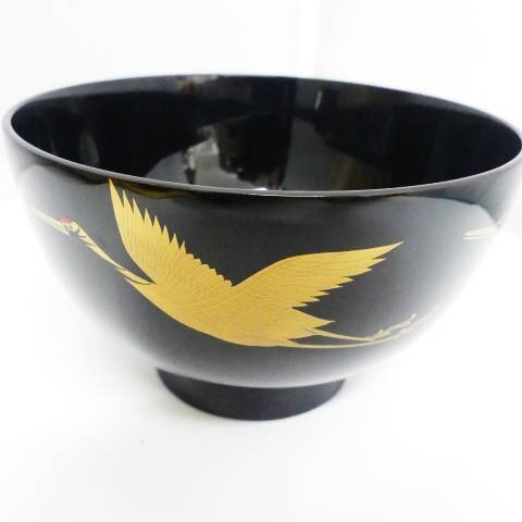 輪島塗 日の出鶴蒔絵 吸い物椀 5客セット 慶塚作 木箱付き(汁椀