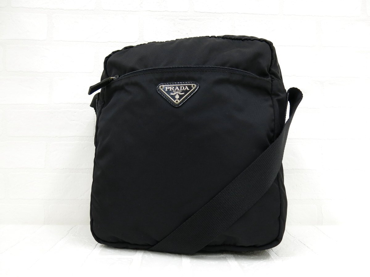 プラダ カーフレザーショルダーバッグ ブラック ◇超美品◇PRADA プラダ◇ナイロン カーフ レザー 本革