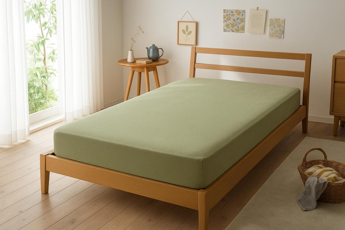 のびのびシーツ 綿100% タオル地 マットレス 敷布団兼用 セミシングル～シングル 幅80x180x40cm ピスタチオグリーン