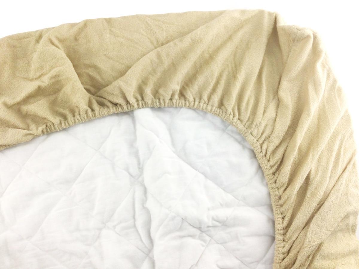 ボックスシーツ一体型敷きパッド 綿100% タオル地 吸水性 ズレにくい ダブル 幅140x200x30cm グレージュ_画像3