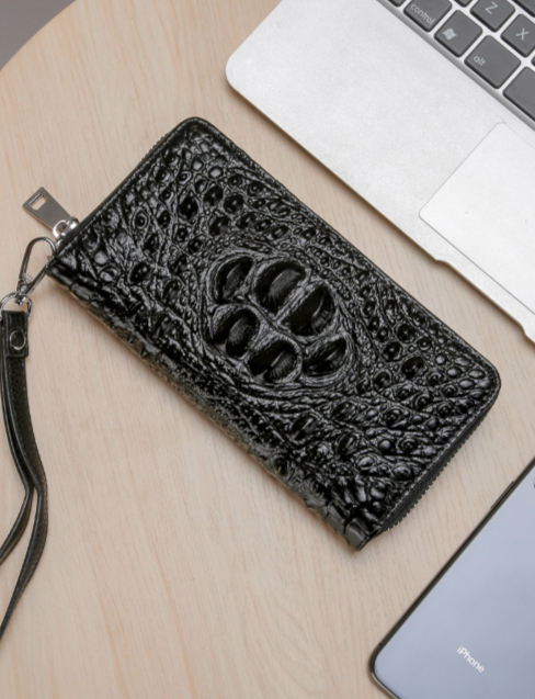 クロコダイル 長財布 メンズ 財布 新品 クロコ ラウンドファスナー ロングウォレット 黒 ブラック 牛革 型押し ギフト 小銭入れ 大容量