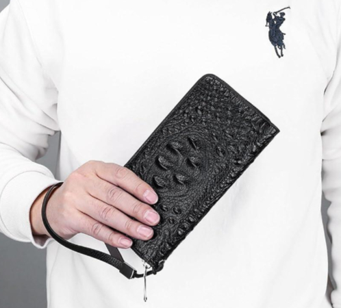クロコダイル 長財布 メンズ 財布 新品 クロコ ラウンドファスナー ロングウォレット 黒 ブラック 牛革 型押し ギフト 小銭入れ 大容量