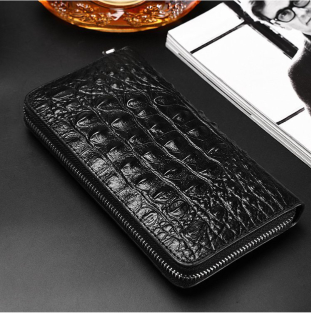 クロコダイル 長財布 メンズ 財布 新品 クロコ ラウンドファスナー ロングウォレット 黒 ブラック 牛革 型押し ギフト 小銭入れ 大容量