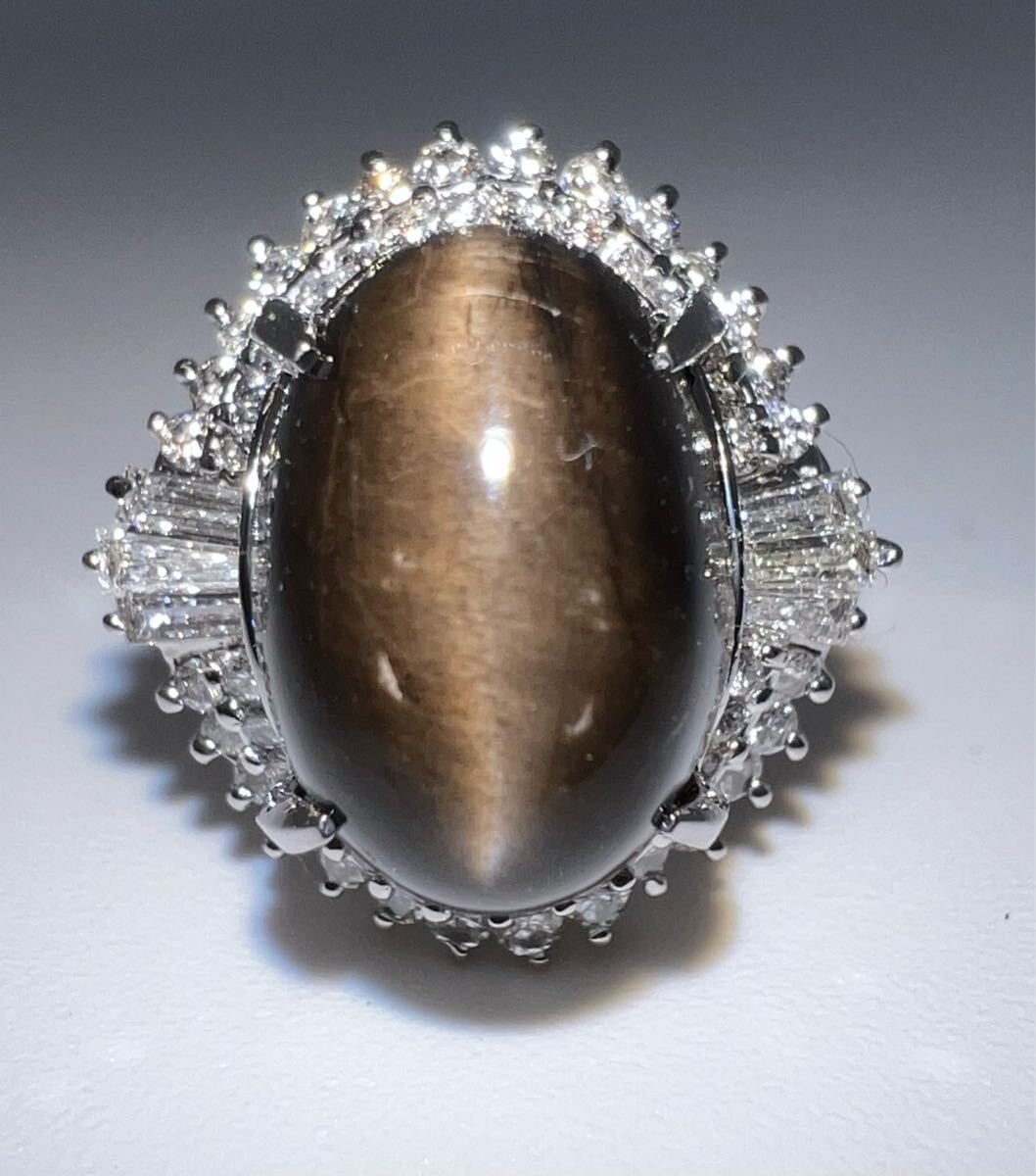 1円　Pt900 リング　キャッツアイ　5.858ct ダイヤモンド　0.91ct 14號(hào)　10.19g EG0622