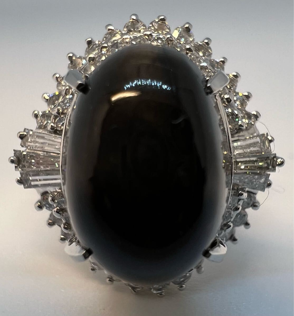 1円　Pt900 リング　キャッツアイ　5.858ct ダイヤモンド　0.91ct 14號(hào)　10.19g EG0622