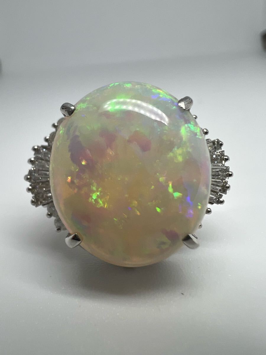 1 иен Pt900 кольцо опал 11.3ct бриллиант 0.63ct 19 номер 13.63g EG0875