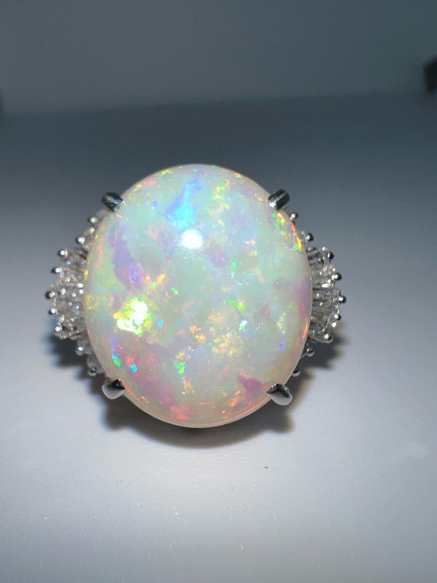 1 иен Pt900 кольцо опал 11.3ct бриллиант 0.63ct 19 номер 13.63g EG0875