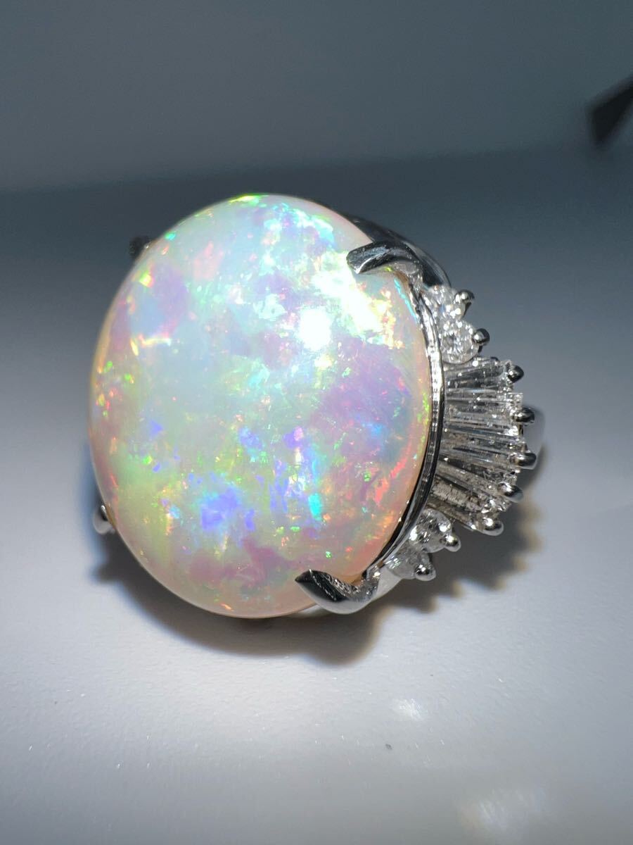 1 иен Pt900 кольцо опал 11.3ct бриллиант 0.63ct 19 номер 13.63g EG0875