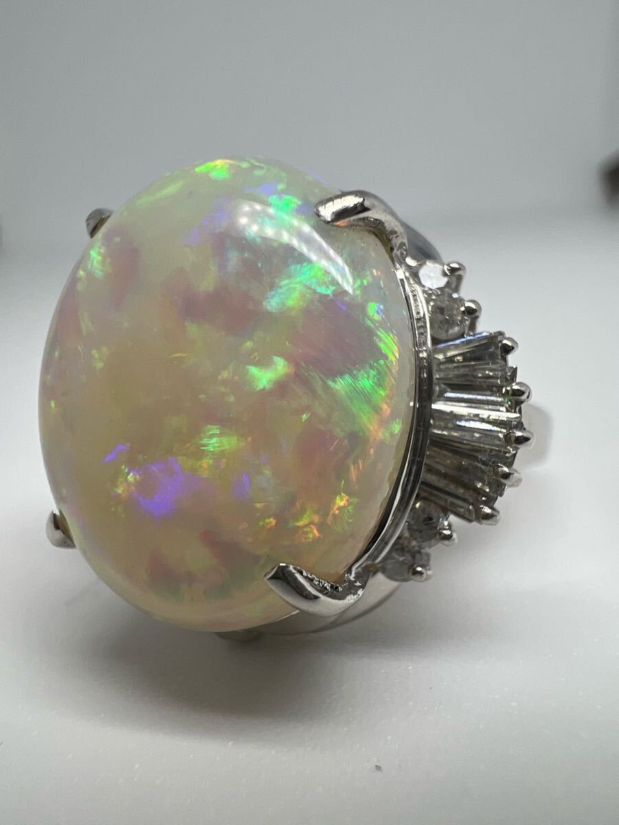 1 иен Pt900 кольцо опал 11.3ct бриллиант 0.63ct 19 номер 13.63g EG0875