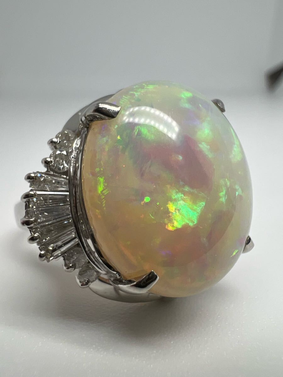 1 иен Pt900 кольцо опал 11.3ct бриллиант 0.63ct 19 номер 13.63g EG0875