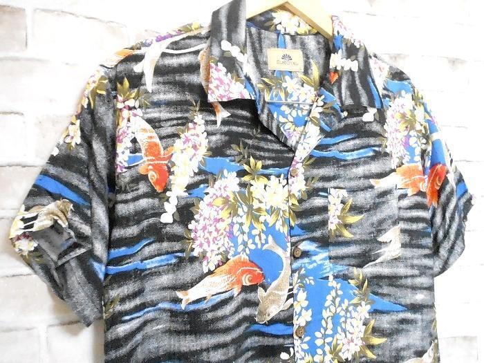 ★SALE★【EUROYAL ユーロイヤル】 鯉柄 和柄 レーヨン100% アロハシャツsizeL_画像2