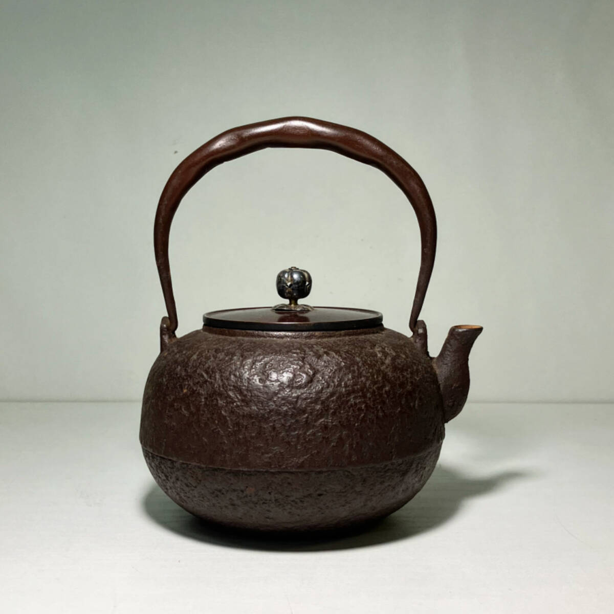 京都⑧ 釜師 造 銀摘銅蓋 丸形 鉄瓶 煎茶道具 cxp