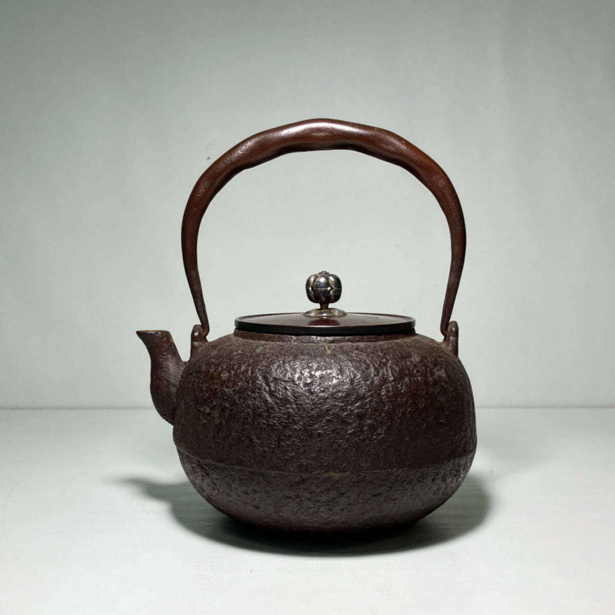 京都⑧ 釜師 造 銀摘銅蓋 丸形 鉄瓶 煎茶道具 cxp