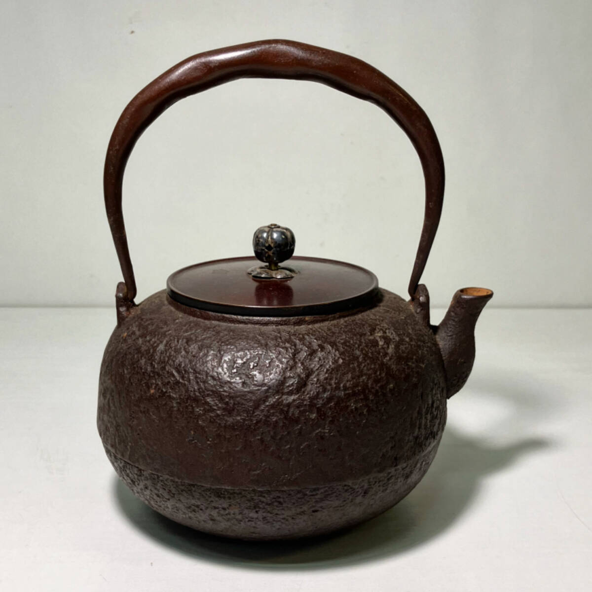 京都⑧ 釜師 造 銀摘銅蓋 丸形 鉄瓶 煎茶道具 cxp