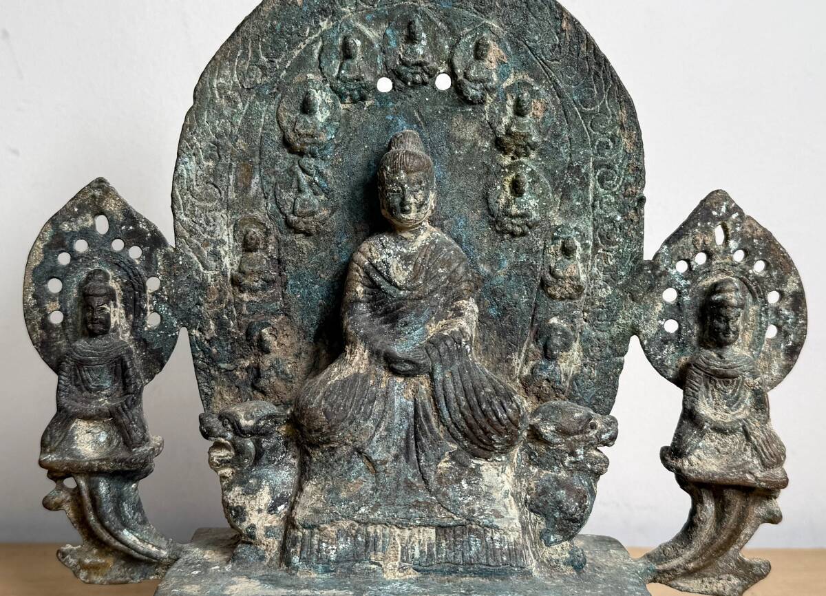 円高還元 京都⑫￥ 高さ35cm チベット仏 如来三尊像 青銅 中国 時代物 工芸品