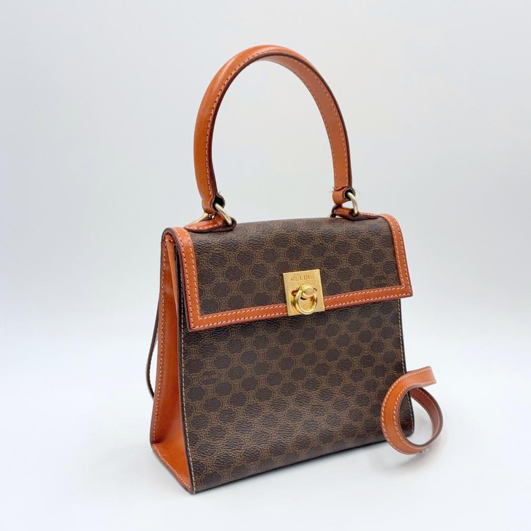 【美品】CELINE マカダム ガンチーニ サークル金具 ハンドバッグ 2way R2401