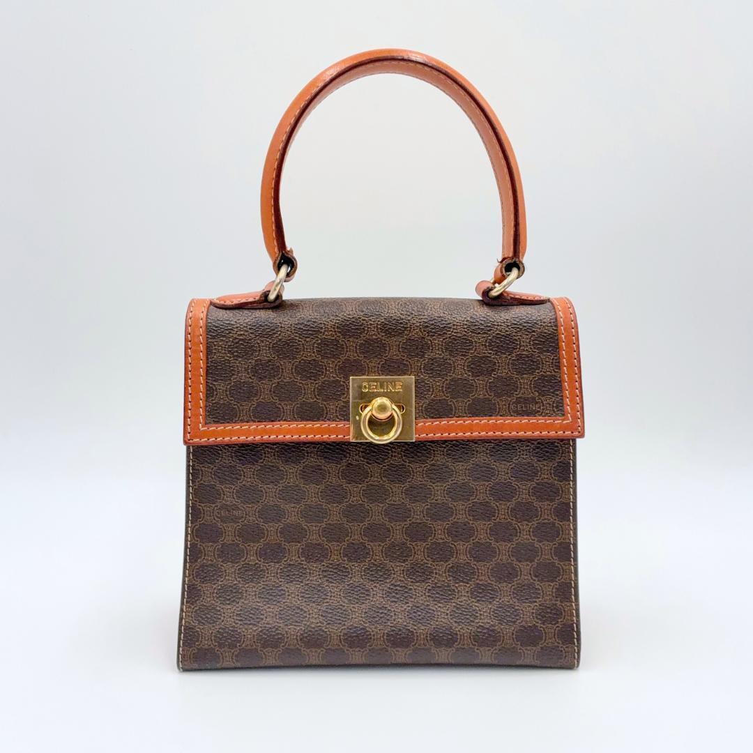 【美品】CELINE マカダム ガンチーニ サークル金具 ハンドバッグ 2way R2401