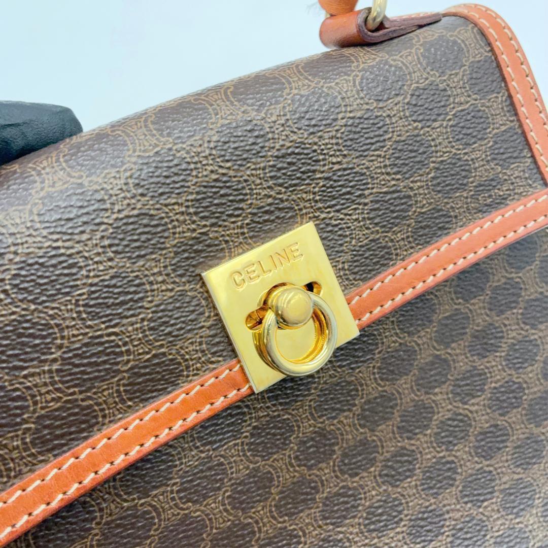 【美品】CELINE マカダム ガンチーニ サークル金具 ハンドバッグ 2way R2401
