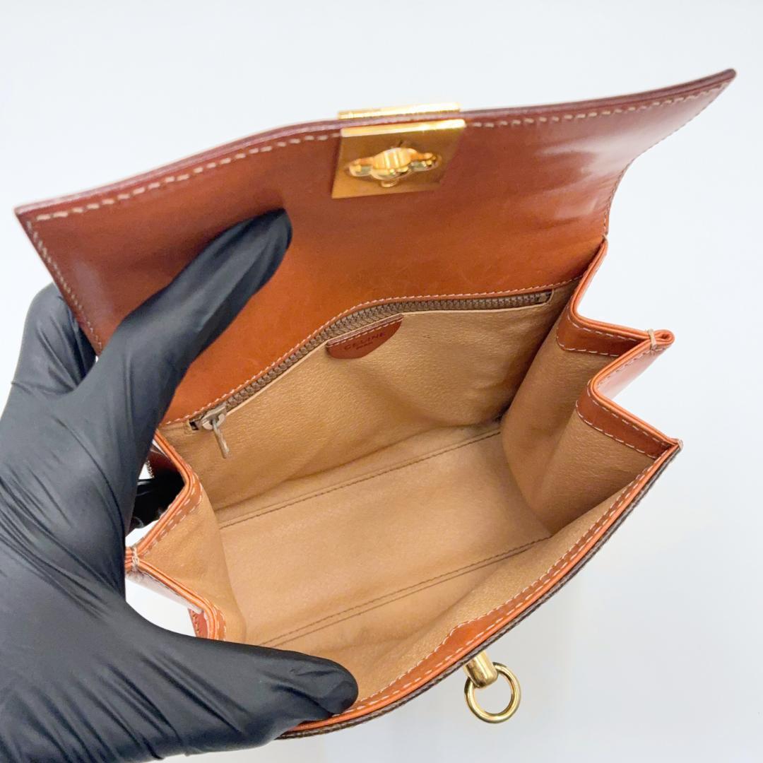 【美品】CELINE マカダム ガンチーニ サークル金具 ハンドバッグ 2way R2401