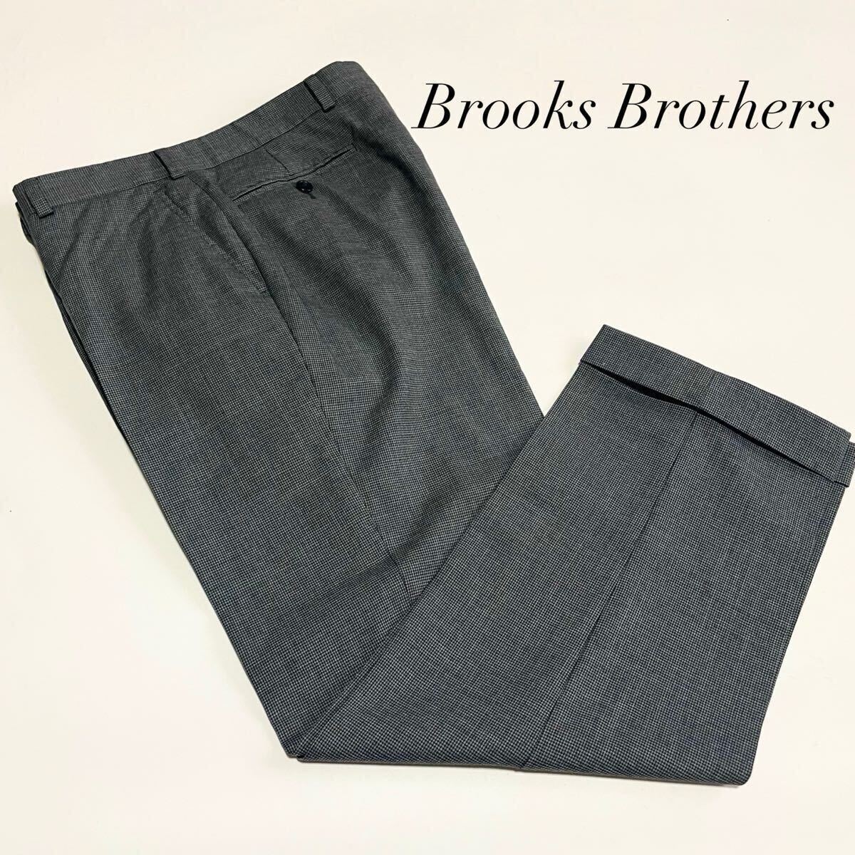 【Brooks Brothers/ブルックスブラザーズ】1818 MILANOモデル グレー 千鳥柄 ウール素材 スラックス W32 L相當(dāng) 刻印ボタン パンツ ボトムス