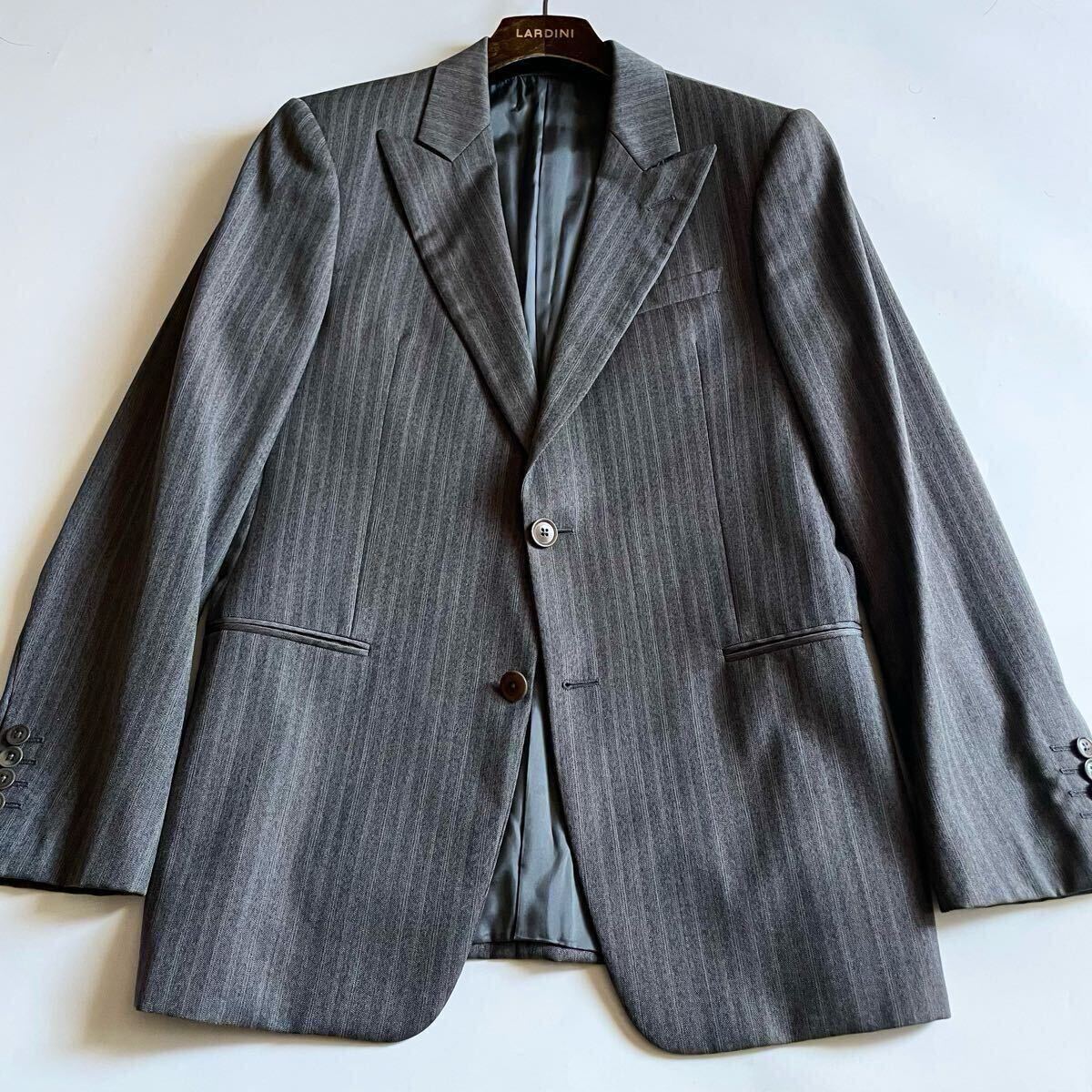 【未使用級(jí)】ARMANI COLLEZIONI アルマーニコレッツォーニ グレー ヘリンボーンST柄 ウール ピークドラペル セットアップ スーツ 48 L相當(dāng)