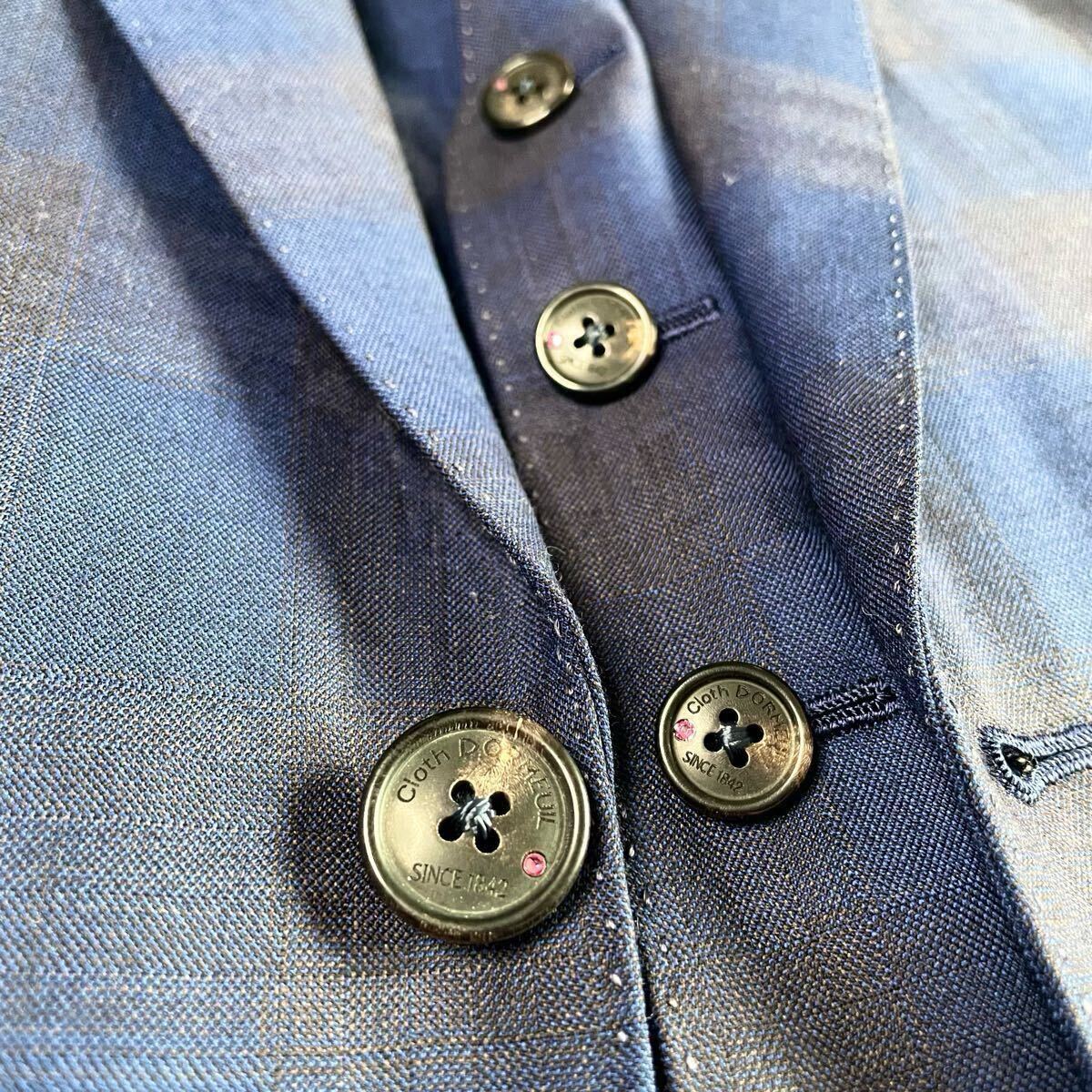 怪物級!!!超希少 至高ビスポーク 英「DORMEUIL/ドーメル」最高級『15POINT7/super160's』ネイビー チェック柄 3P スリーピーススーツ M相當(dāng)