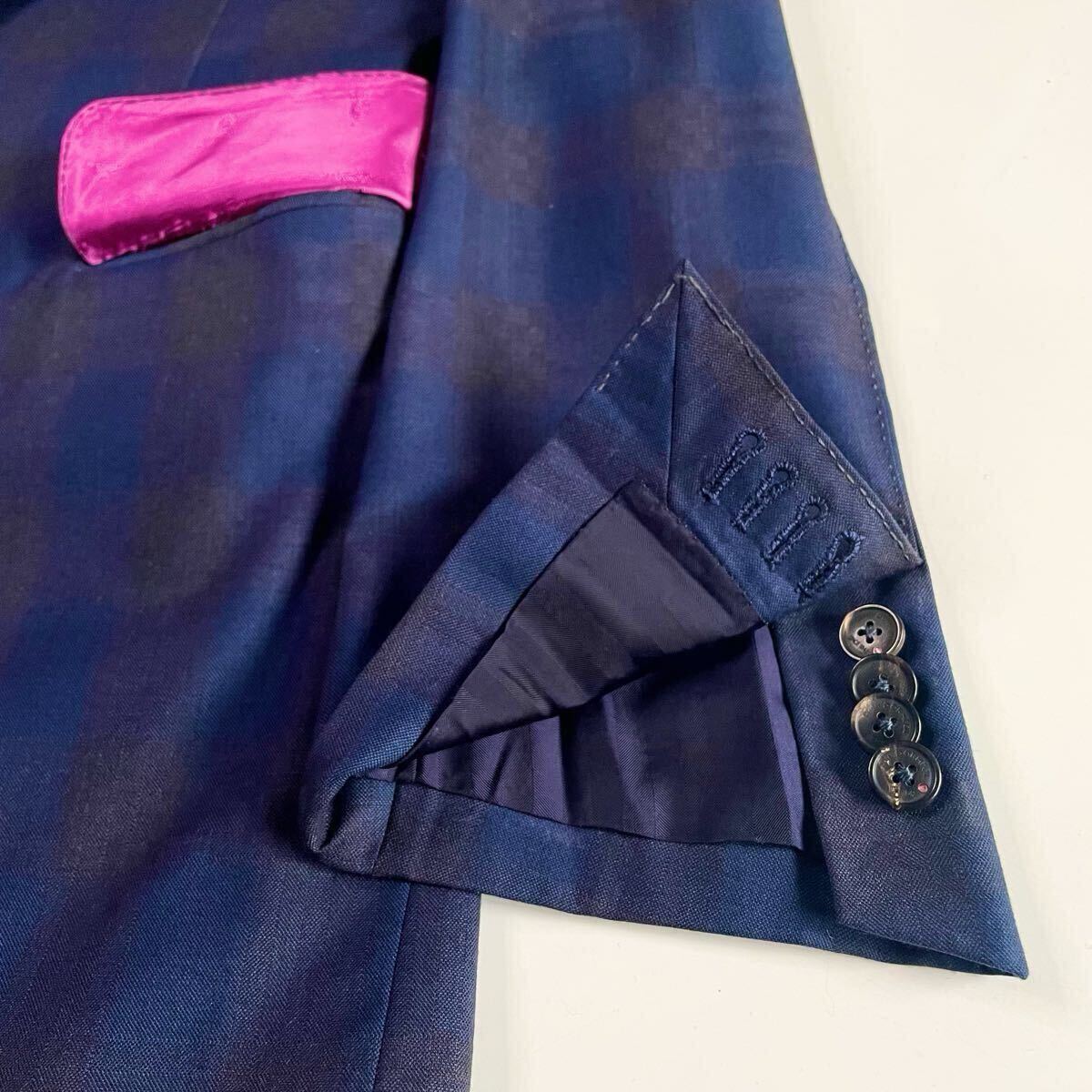 怪物級!!!超希少 至高ビスポーク 英「DORMEUIL/ドーメル」最高級『15POINT7/super160's』ネイビー チェック柄 3P スリーピーススーツ M相當(dāng)