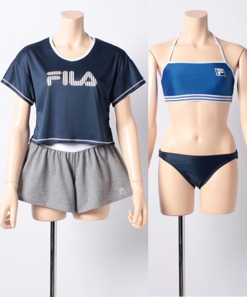 11號(hào)Lサイズ 新品 フィラ FILA ブラトップ、ビキニショーツ カバーアップTシャツ ショートパンツ４點(diǎn)セット水著ネイビー送料無(wú)料レディース