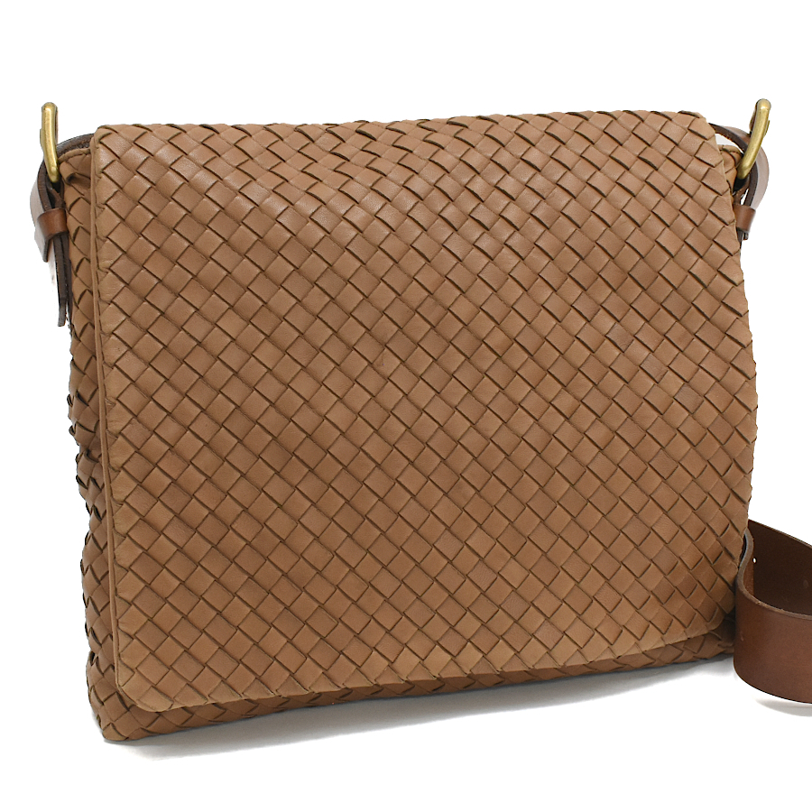 ボッテガヴェネタ クロスボディ ショルダーバッグ イントレチャート レザー ブラウン BOTTEGA VENETA