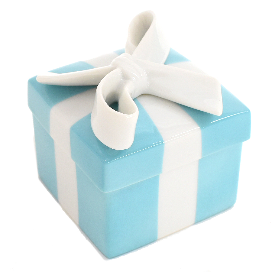 未使用品 ティファニー ミニ ブルー ボウ ボックス アクセサリーケース 小物入れ 陶器 リボン TIFFANY&CO.
