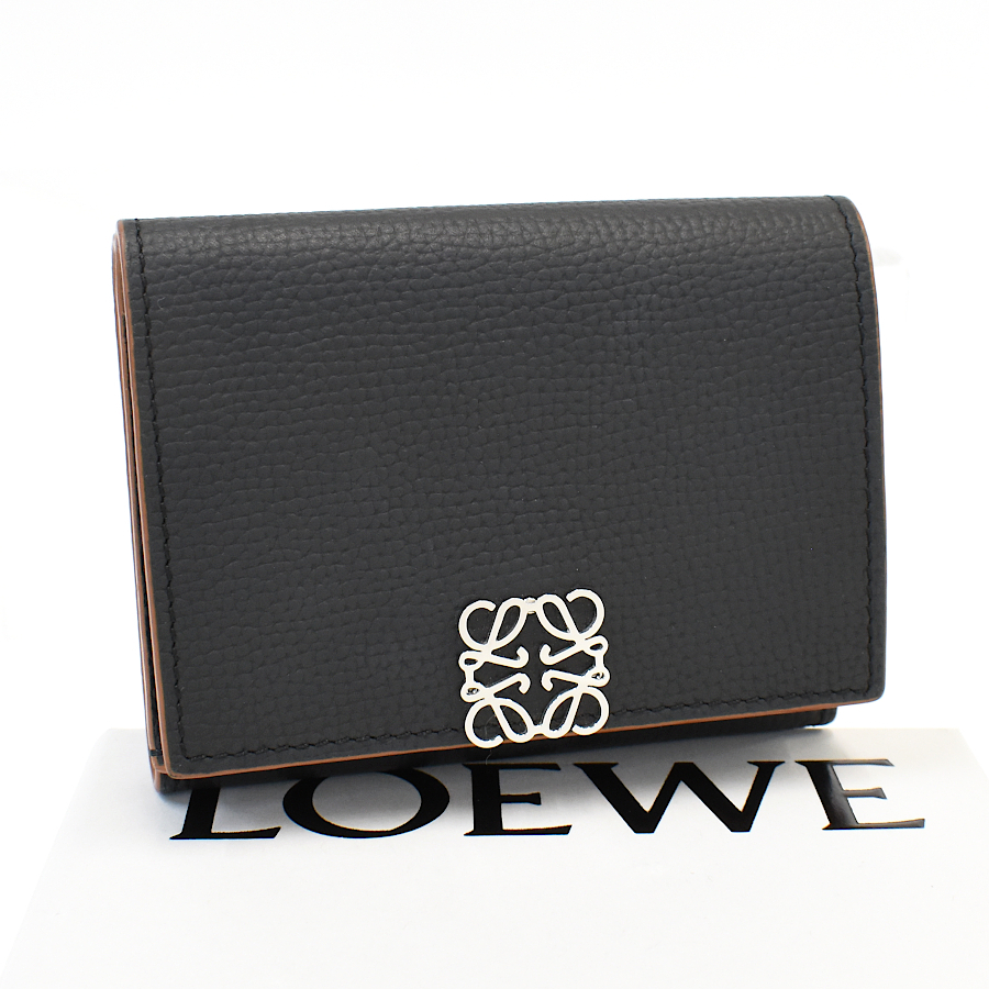 未使用品 ロエベ アナグラムトライフォールドウォレット 三つ折り財布 C821TR2X02 ブラック レザー LOEW