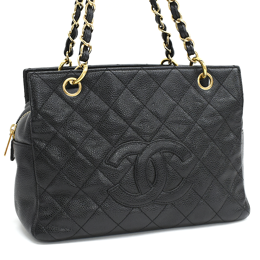 シャネル プチタイムレス PTT チェーン トートバッグ A18004 キャビアスキン レザー ブラック ゴールド金具 CHANEL