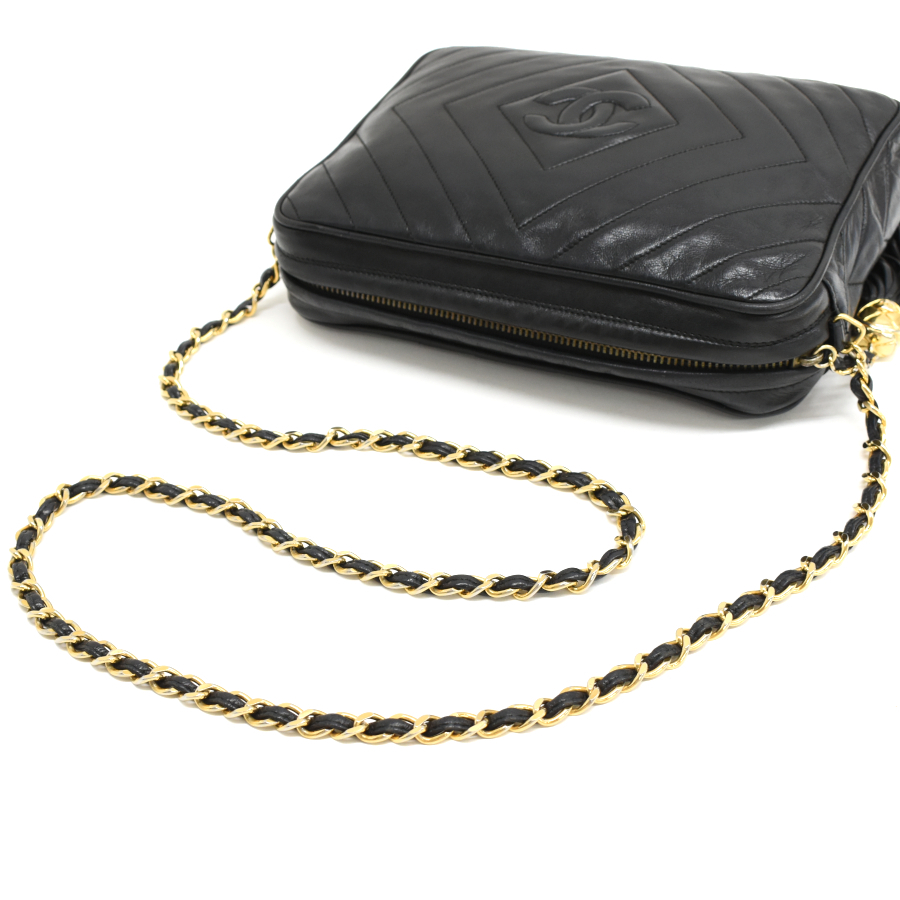 シャネル ダイヤステッチ タッセル チェーン ショルダーバッグ マトラッセ ラムスキン ブラック CHANEL