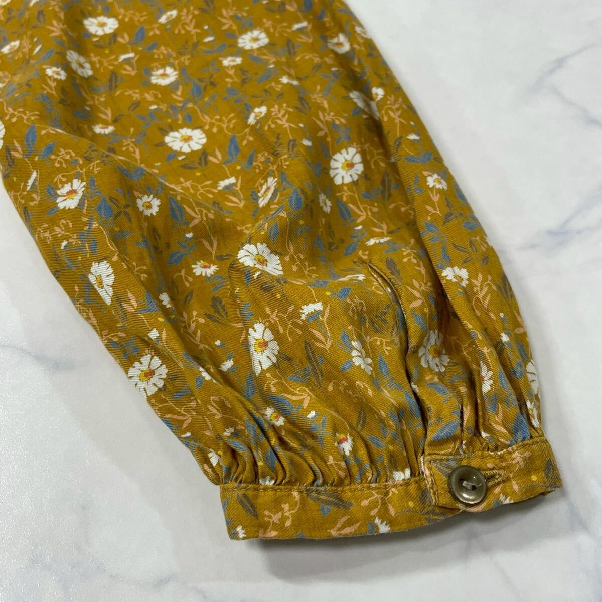 URBAN RESEARCH アーバンリサーチ 切替 花柄 ギャザー リボン ボタン バンドカラー 長袖 ひざ丈 ワンピース オーカー ホワイト ブルー F_画像8